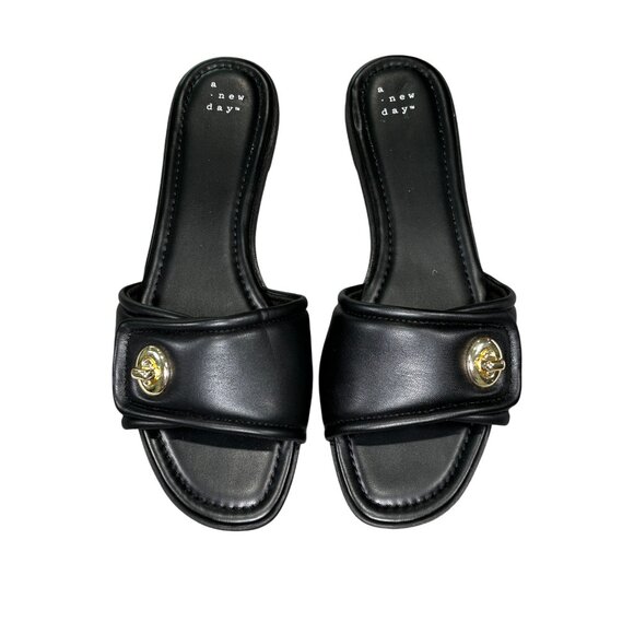 A New Day Womens Black Slides With Gold Embellishment Size 10 - Picture 5 of 7